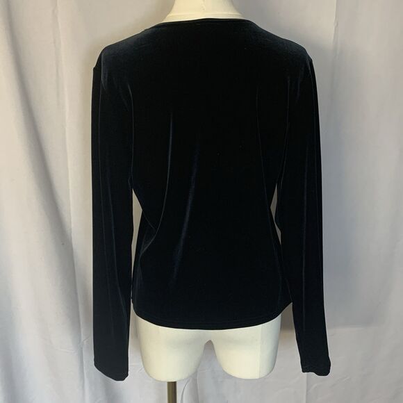 La Fete USA Black Velvet Long Sleeve Pullover Top Rhinestone Front Size S/M - Picture 4 of 5